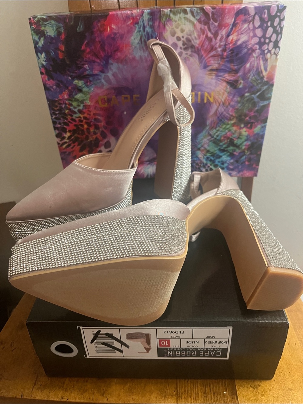 Cape Robbin Light Pink Platform Heels with Rhinestone Trim